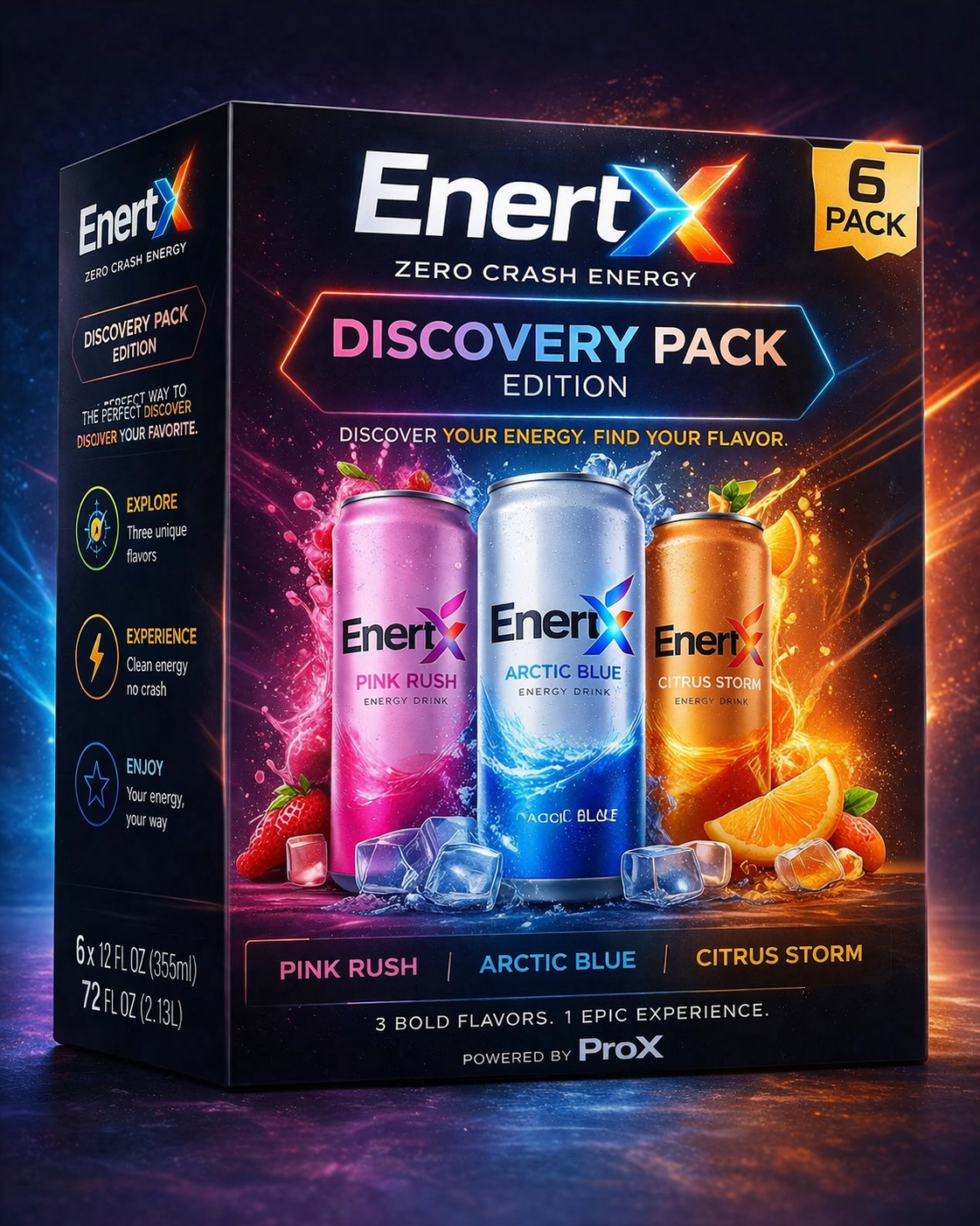 EnertX Discovery Pack - Contains Arctic Blue, Pink Rush, and Citrus Storm flavors