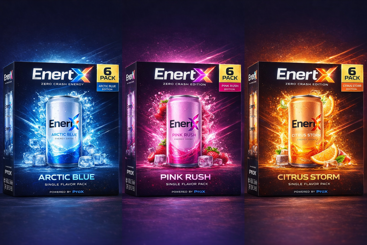 EnertX Single Flavor Packs - Arctic Blue, Pink Rush, and Citrus Storm